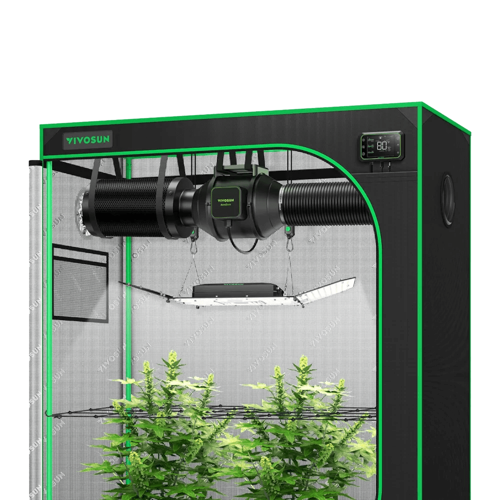 Smart Growbox Komplettset GIY-SE-42 120 x 60 x 150 cm, 2-Pflanzen Komplettsystem mit WLAN E42A Controller, 200W AeroLight Wing SE LED Pflanzenlampe und 10cm AeroZesh S4 Abluftset
