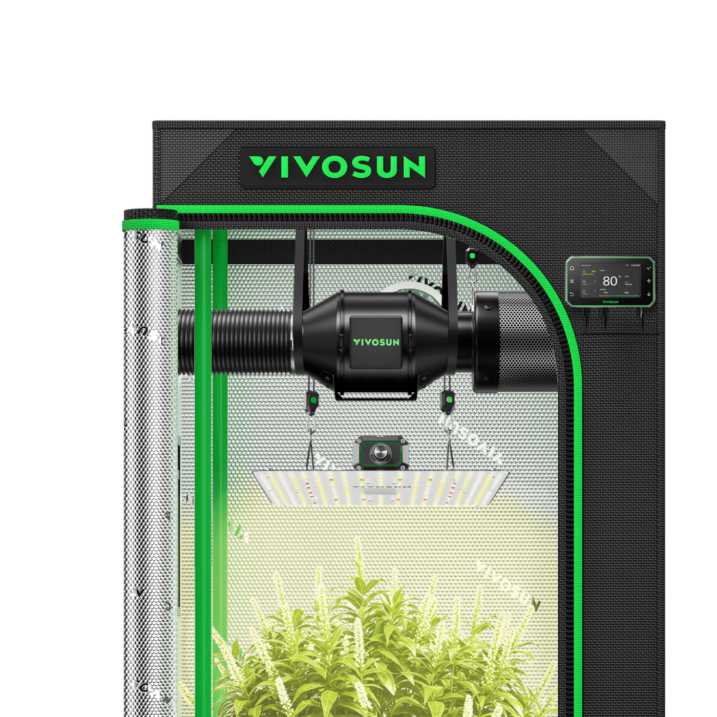 Smart Grow Tent Kit 2x2 Complete Indoor Grow System with Smart Controller, Full-Spectrum LED Grow Light & Ventilation Automation System, 1680D Mylar Tent 24"x24"x48"