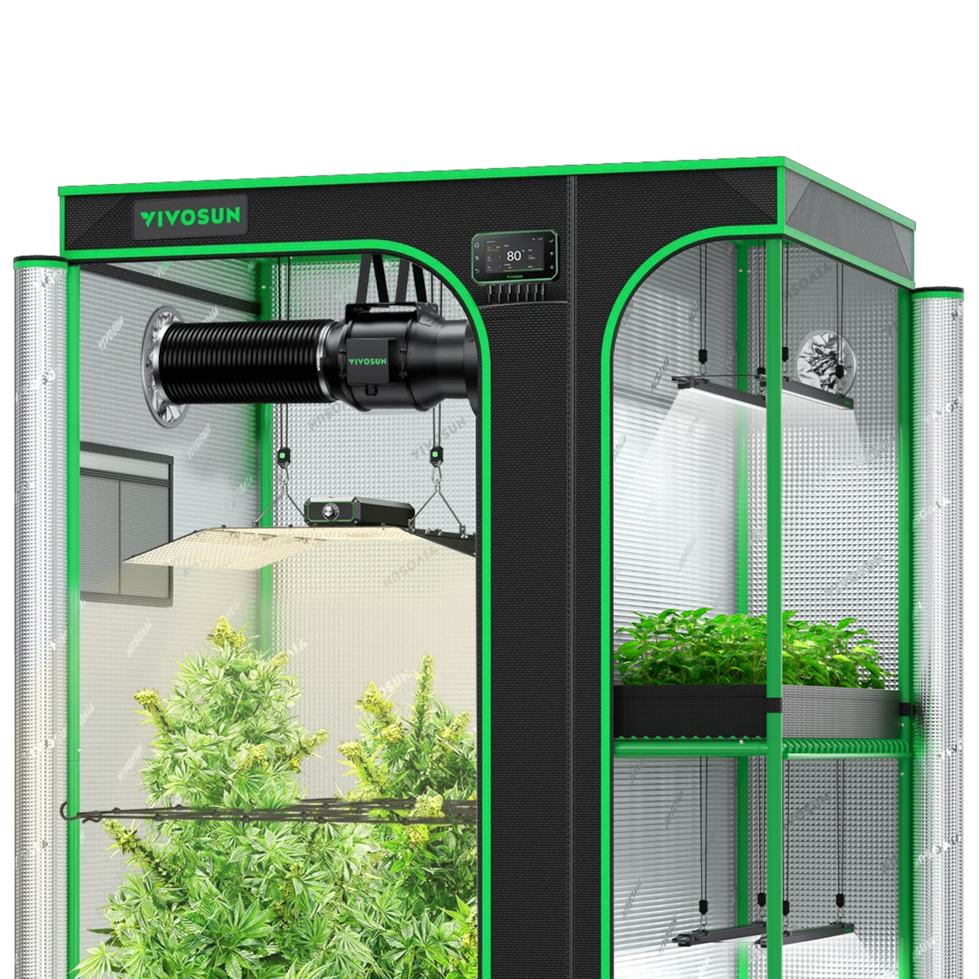 Smart 2-in-1 Grow Tent Kit 4x5, 4-Plant Complete System, with WiFi E42A+ Controller, LumaLight 400W LED Grow Light, and 6-inch AeroZesh G6 Ventilation Combo