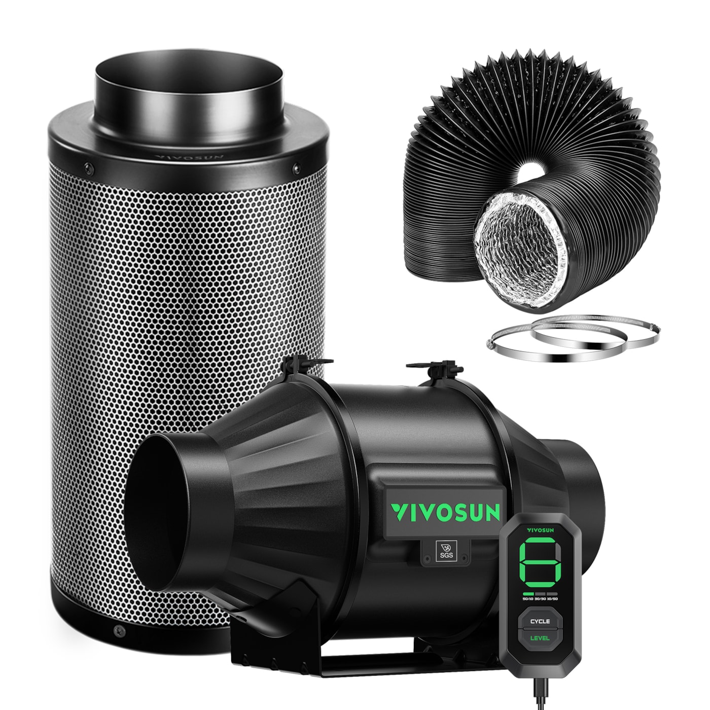 Smart Air Filtration Kit 4″, AeroZesh T4 Inlne Fan with E12 Speed