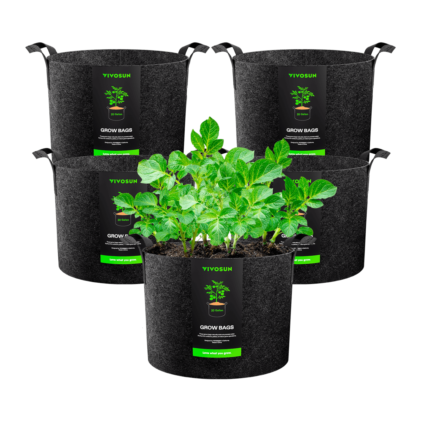 20 Gallon Grow Bags 5-Pack Black Thickened Nonwoven Fabric Pots with Handles