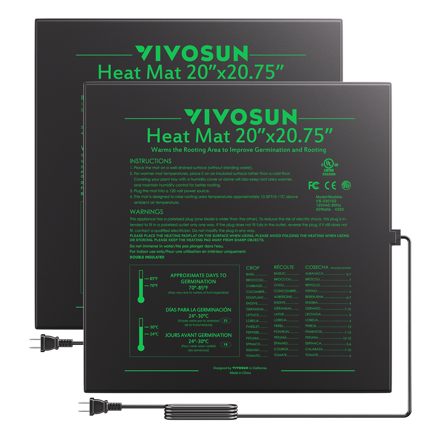 Seedling Heat Mat 20″ x 20.75″ 2 Pack