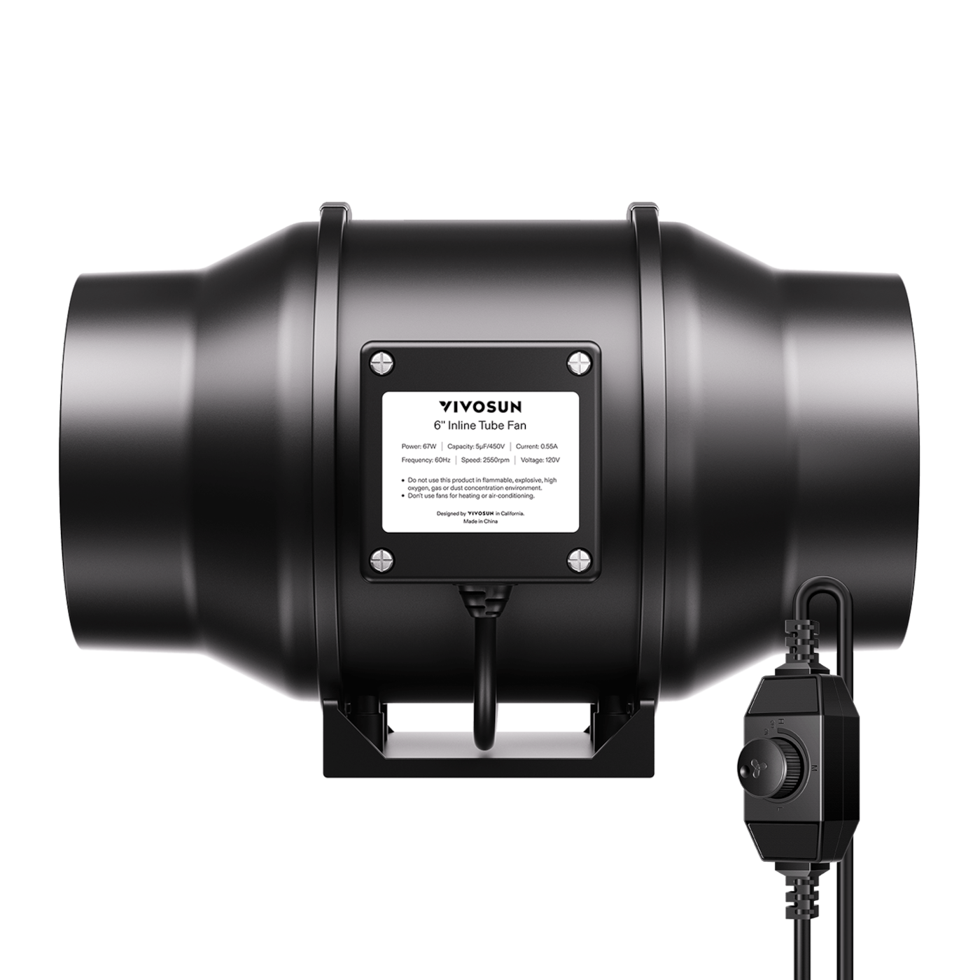 R6 Rohrventilator 15 cm, mit variablem Drehzahlregler für die Growbox-Belüftung