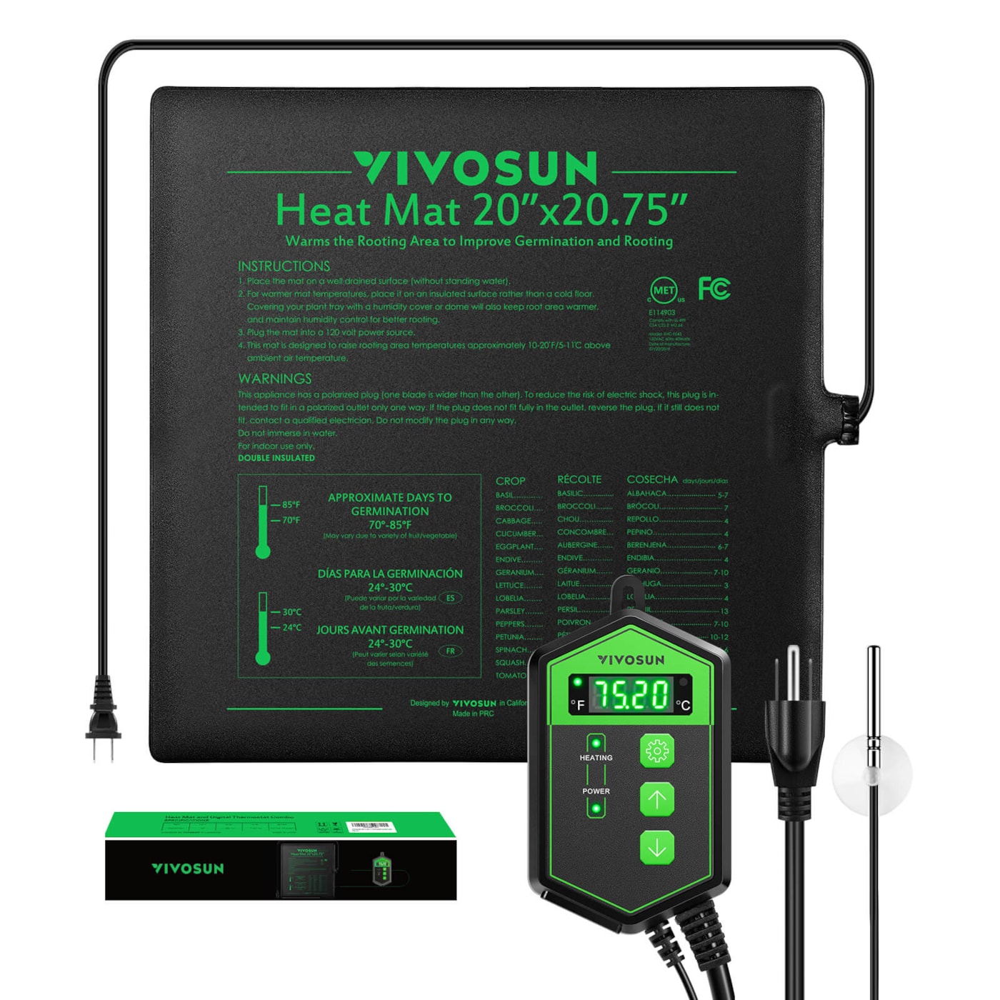 VIVOSUN Seedling Heat Mat Digital Thermostat Combo 20x20