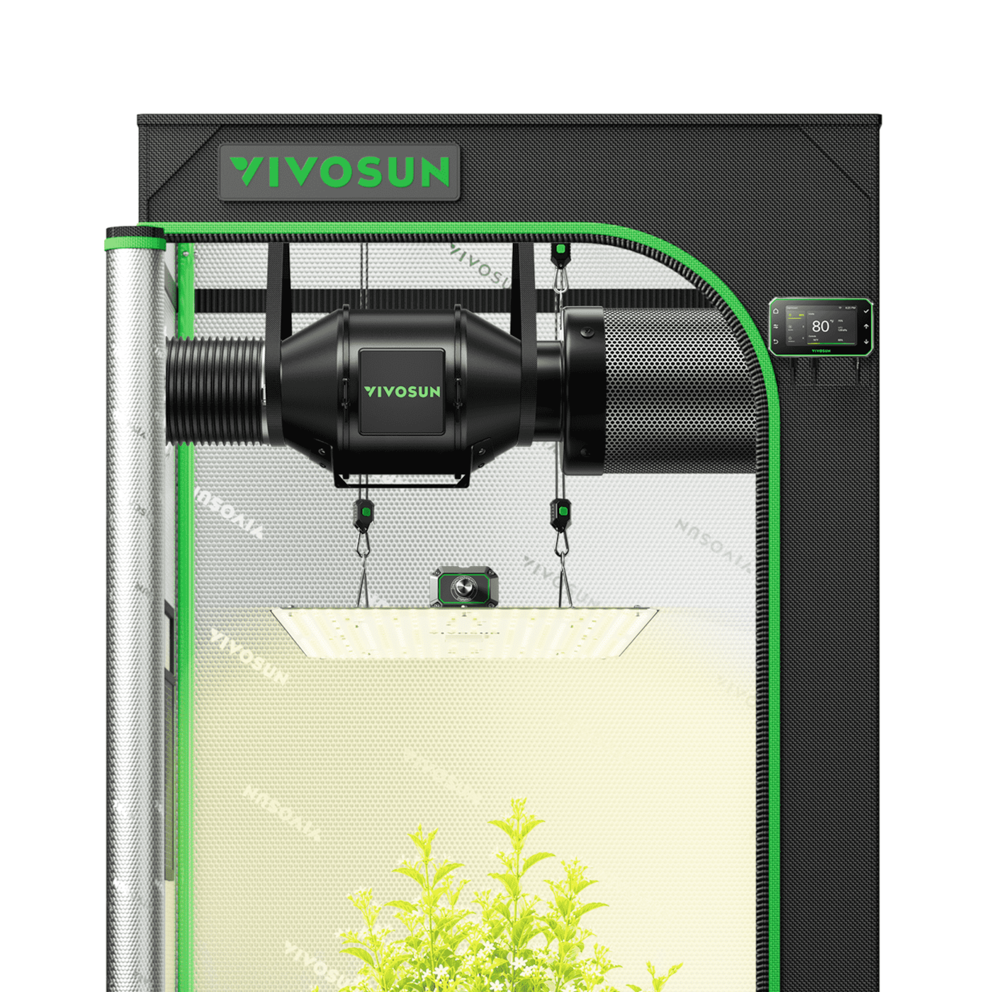Smart Grow Tent Kit 2.3x2.3 Complete Indoor Grow System with Smart Controller, Full-Spectrum LED Grow Light & Ventilation Automation System, 1680D Mylar Tent 28"x28"x63"