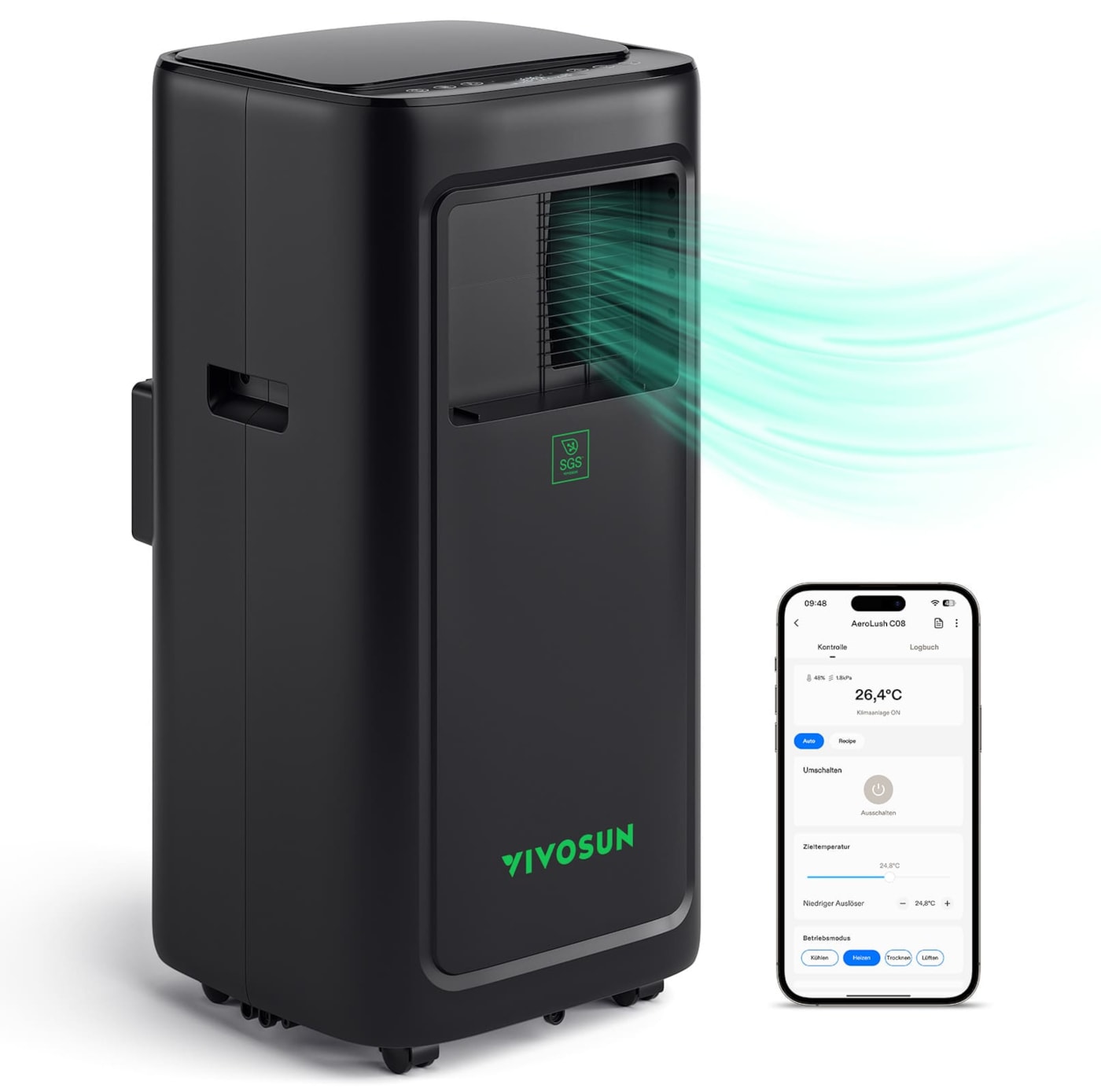 AeroLush C08 Intelligent Air Conditioner, 4-in-1 Function, with Temperature & Humidity Sensor Probe