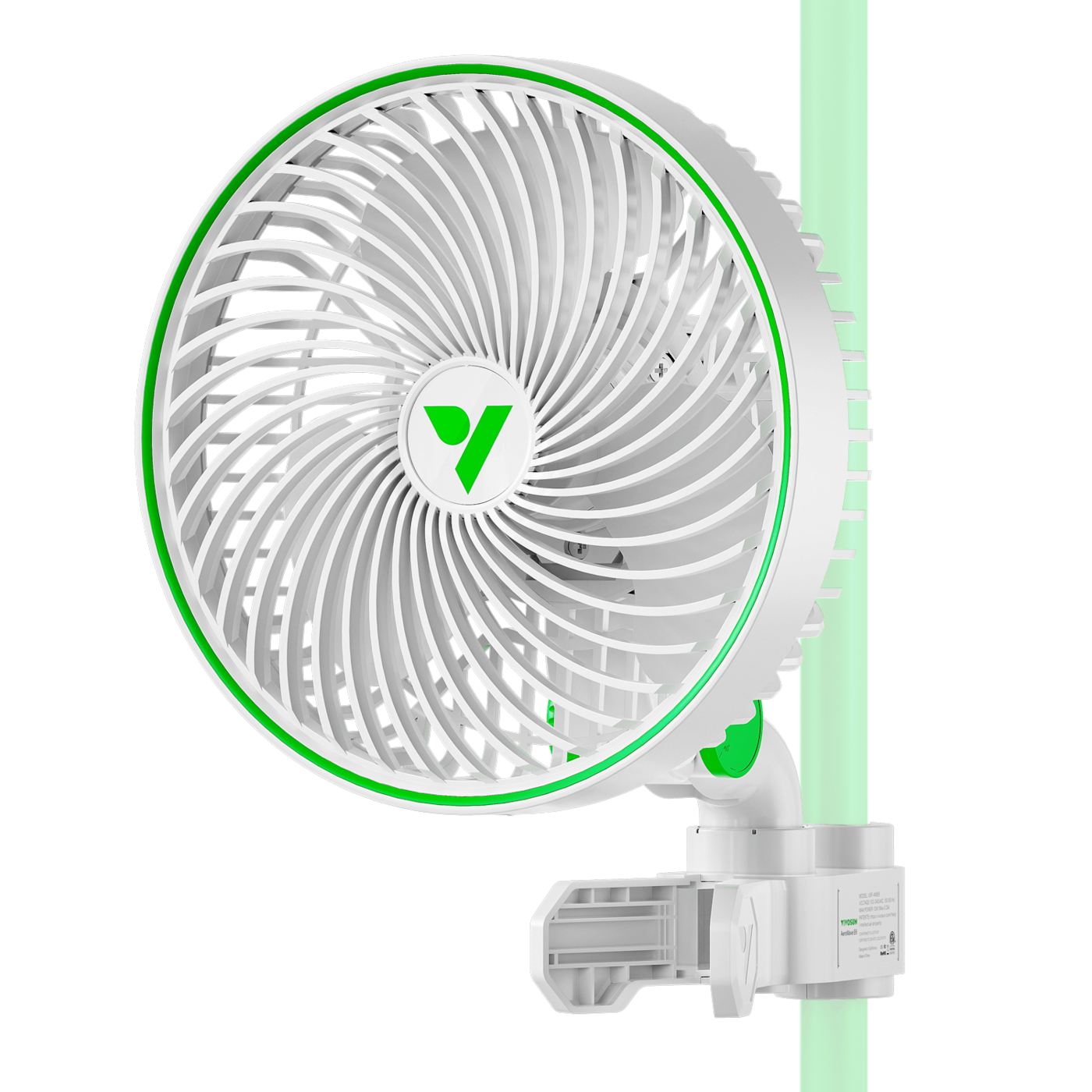 AeroWave E6 Clip-on Fan, EC Motor, Auto Oscillation Fan, Air Circulator For Grow Tent, White