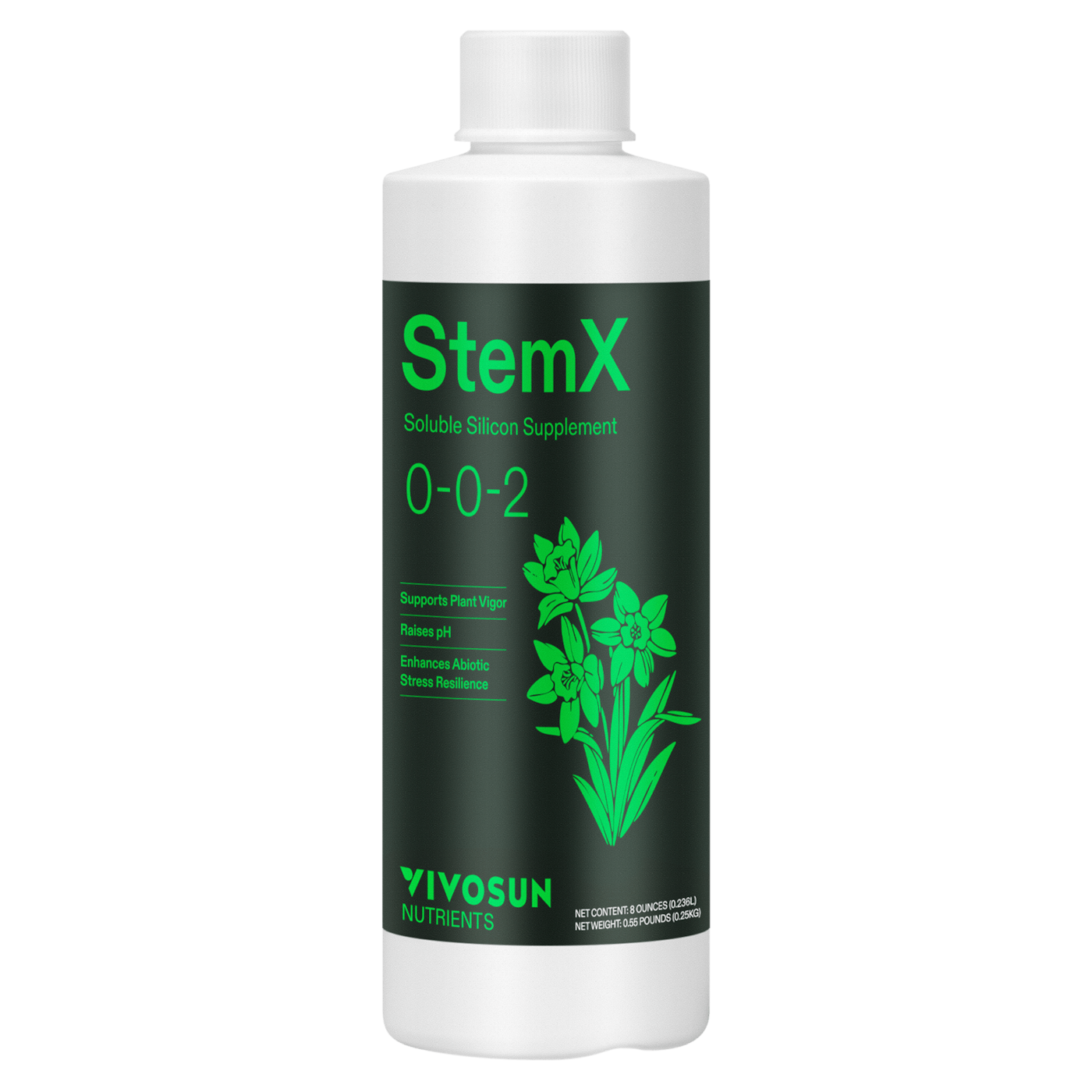 StemX (0-0-2) Silica for Plants, Soluble Silicon Plant Supplement Fertilizer, Liquid Nutrient Solution for Strong Stems, Healthy Leaves, Boost Plant Resilience & pH Balance, 8 oz