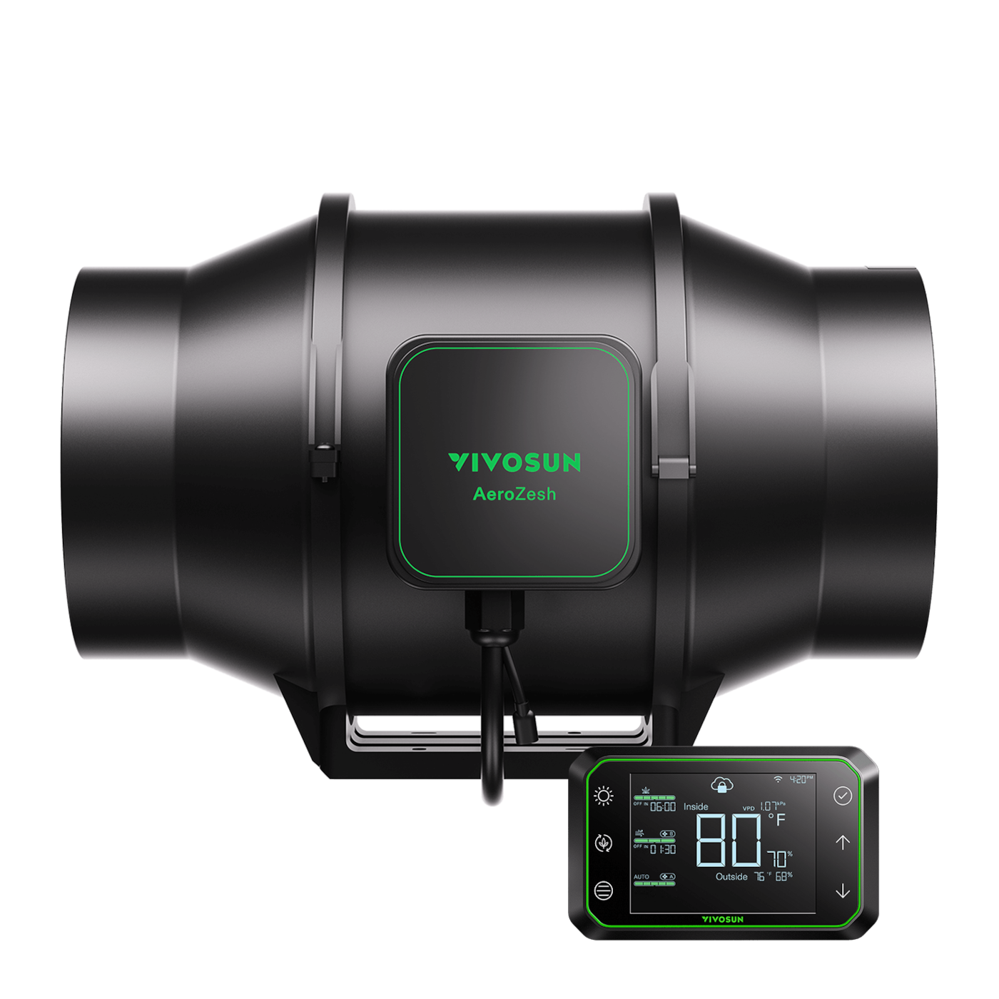 AeroZesh S6 Inline Fan 6″ with E42A Temp. Humidity WiFi Controller, PWM-Controlled EC Fan for Grow Tent Ventilation