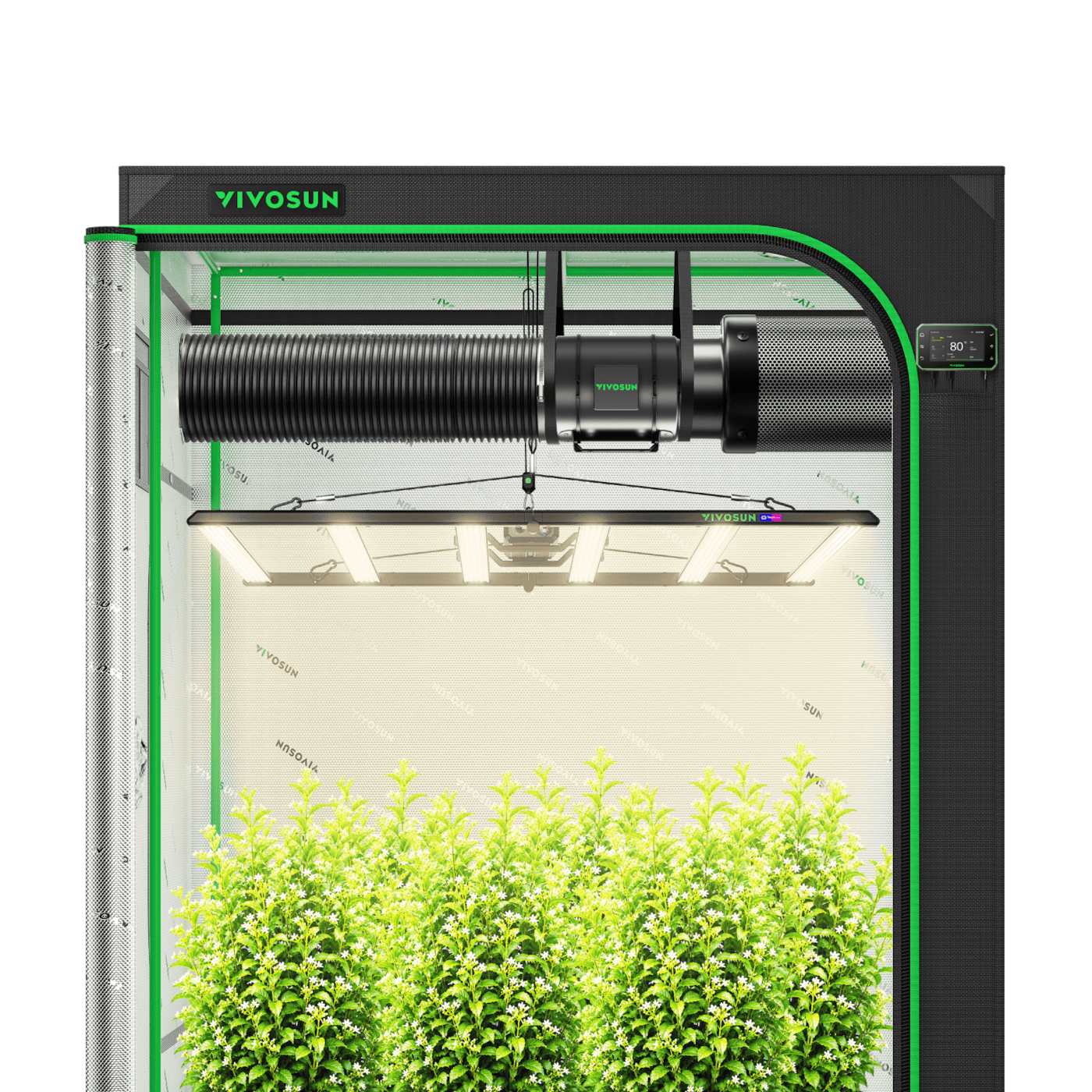 Smart Grow Tent Kit 5x5 Complete Indoor Grow System with Smart Controller, Full-Spectrum LED Grow Light & Ventilation Automation System, 1680D Mylar Tent 60"x60"x80"