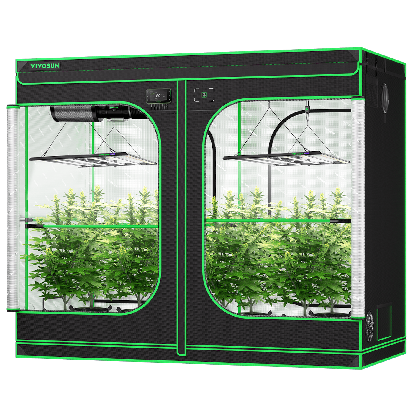 Smart Grow Tent Kit Pro 4x8, 8-Plant Complete System, with WiFi E42A+ Controller, 2x 500W LumaLight LED Grow Light, and 8-inch AeroZesh T8 Ventilation Combo