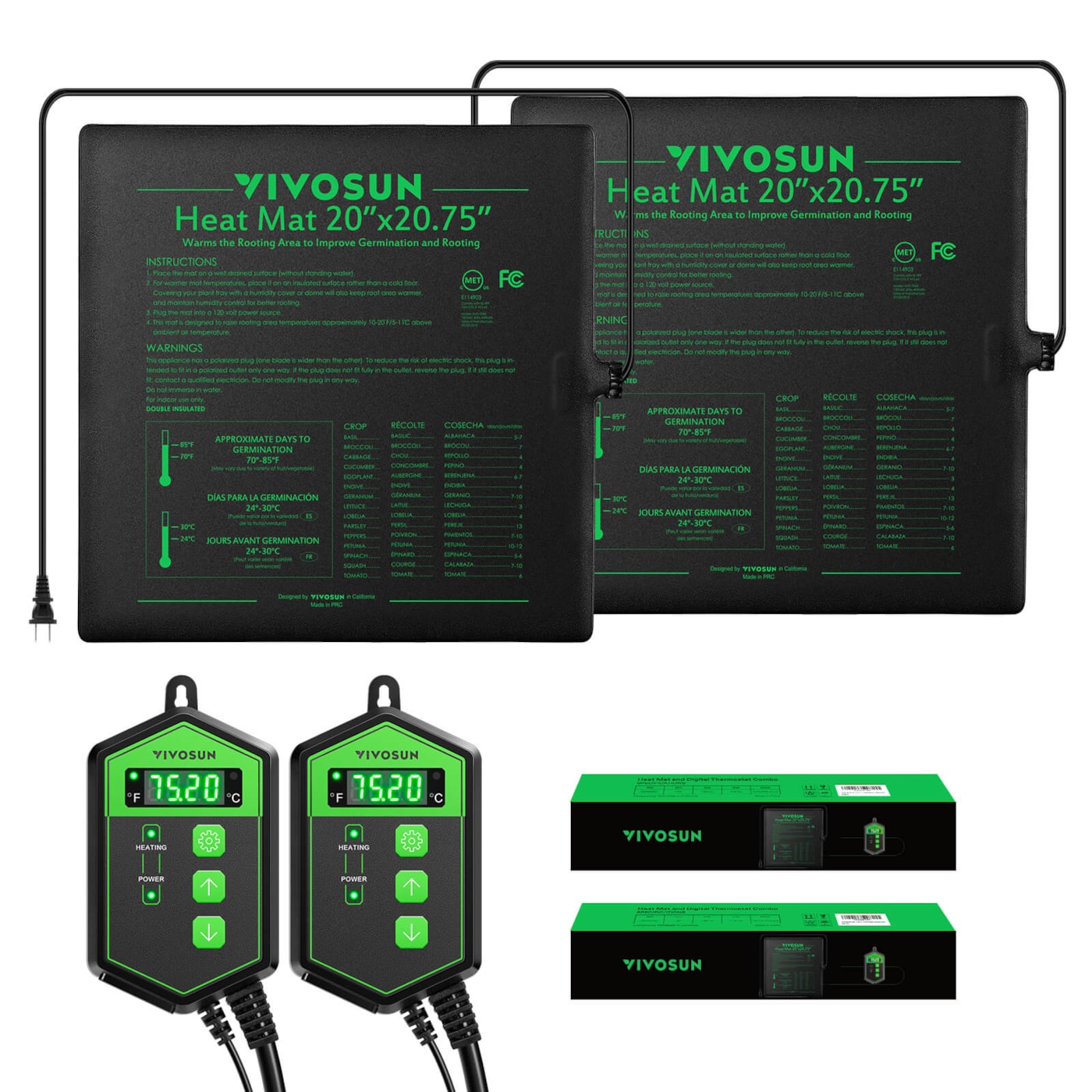 Seedling Heat Mat Digital Thermostat Combo 20″ x 20.75″ 2Pack