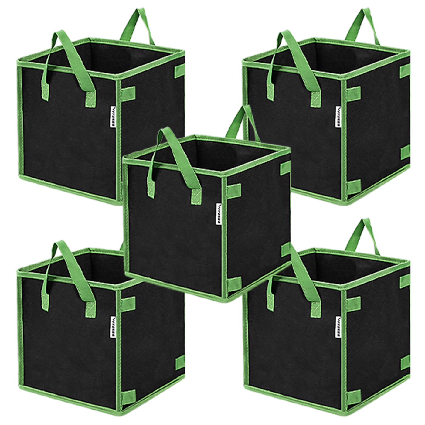 VIVOSUN 10 Gallon Square Grow Bags 5-Pack Black Thickened Nonwoven Fabric Pots with Handles