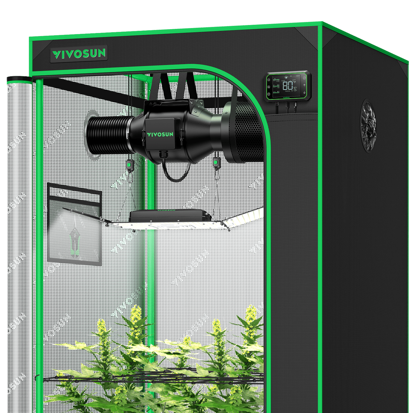 Smart Grow Tent Kit GIY-SGS-33 3x3, 3-Plant Complete System, with WiFi E42A Controller, 200W AeroLight Wing SE LED Grow Light, and 4-inch AeroZesh G4 Ventilation Combo