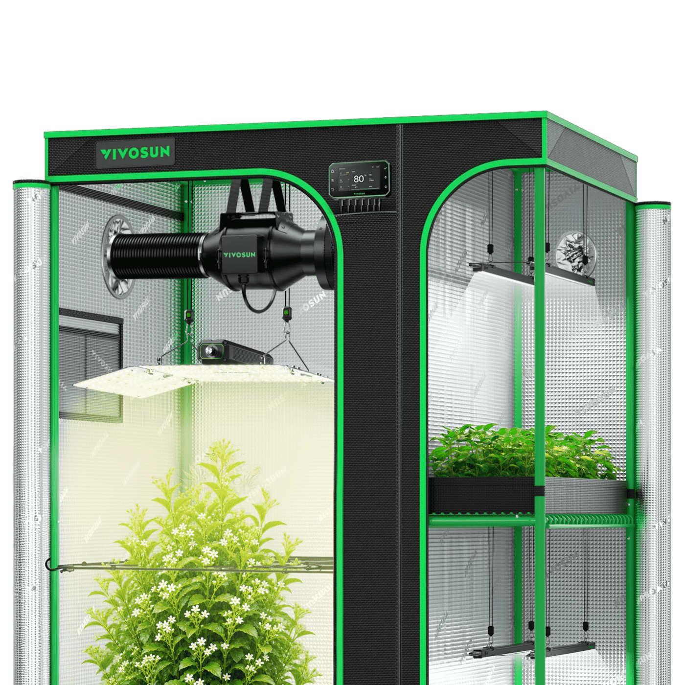 Smart 2-in-1 Grow Tent Kit 3x4, 2-Plant Complete System, with WiFi E42A+ Controller, Lumalight 200W LED Grow Light, and 4-inch AeroZesh G4 Ventilation Combo