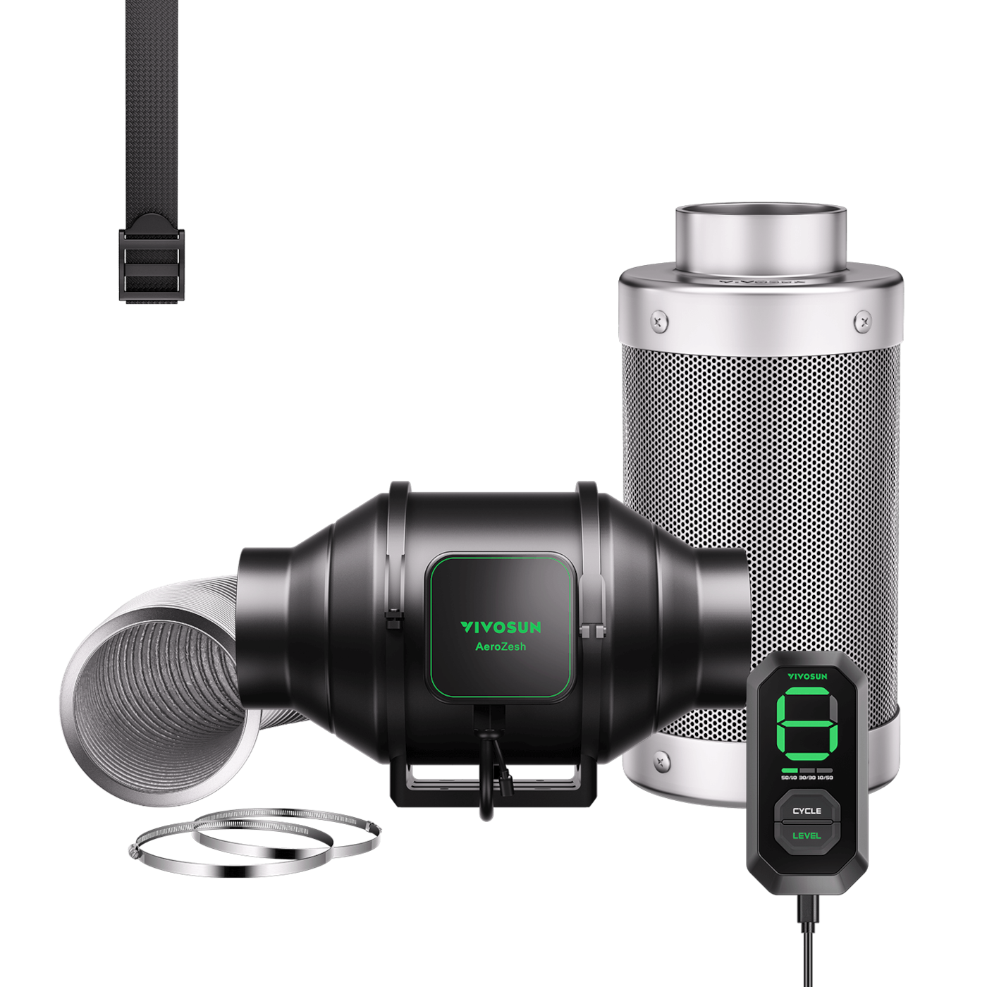 Smart Air Filtration Kit 4″, AeroZesh S4 Inline Fan with Carbon Filter & Ducting Combo