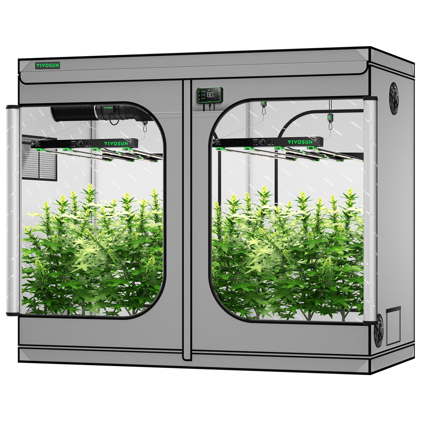 Smart Grow Tent Kit GIY-SGS-G84 4x8, 8-Plant Complete System, with WiFi E42A Controller, 2x 450W VSFD4500 LED Grow Light, and 8-inch AeroZesh G8 Ventilation Combo