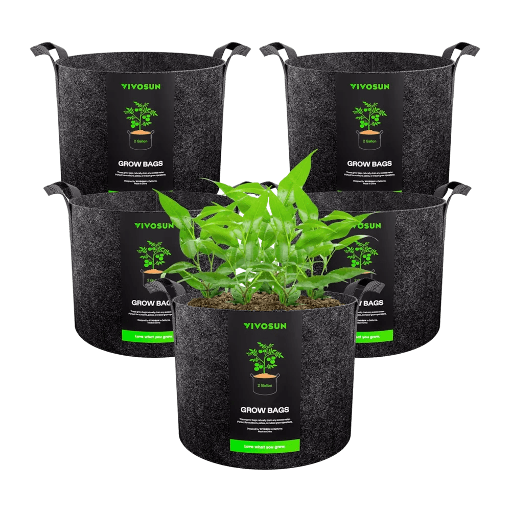 2 Gallon Grow Bags 5-Pack Black Thickened Nonwoven Fabric Pots with Handles