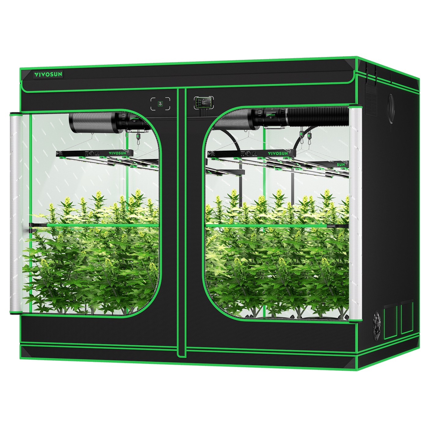 Smart Grow Tent Kit GIY-SGS-88 Pro 8x8, 16-Plant Complete System, with WiFi E42A Controller, 4x 450W VSFD4500 LED Grow Light, and 2x 8-inch AeroZesh T8 Ventilation Combo
