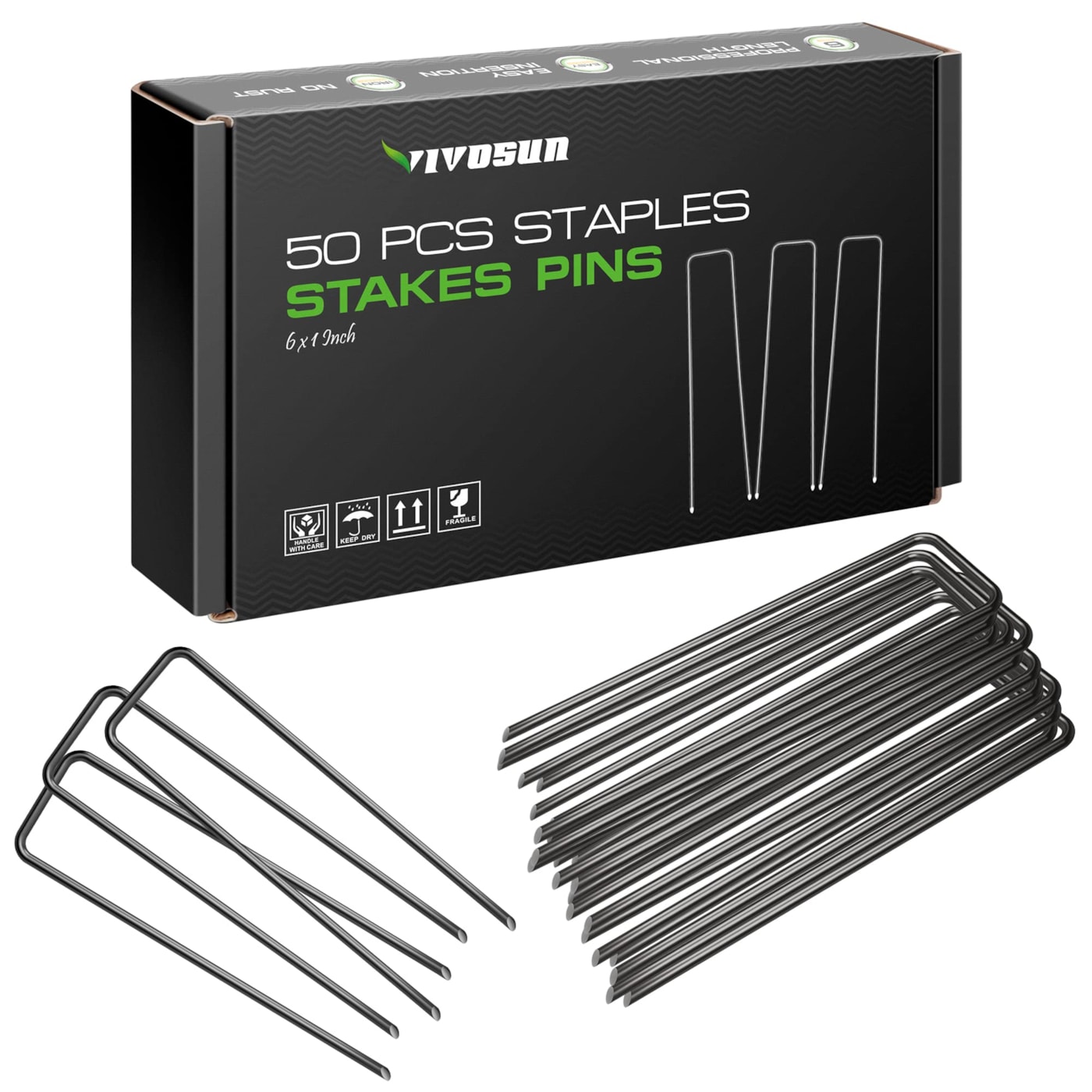 VIVOSUN 50 PCS 6 Inch Garden Stakes Landscape Staples U-Shaped Pins for Barrier Fabric, Ground Cover, Soaker Hose, Irrigation Tubing, Invisible Dog Fence