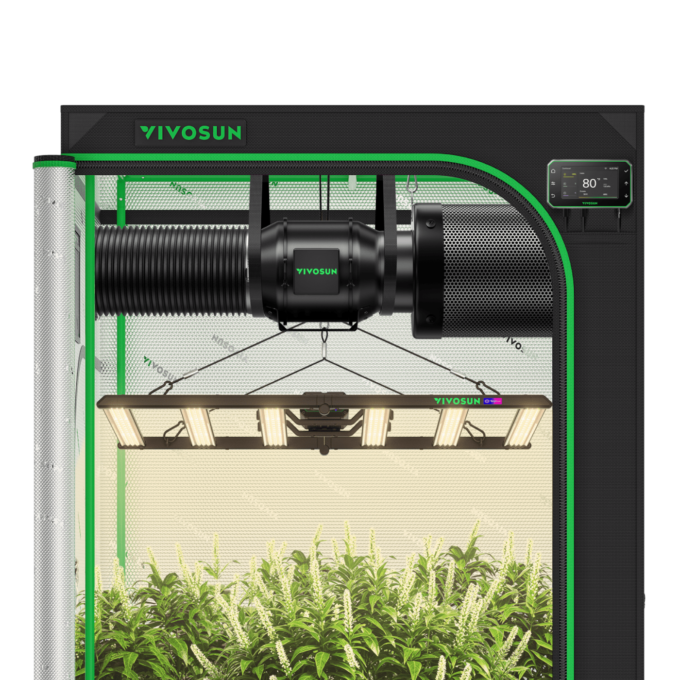 Smart Grow Tent Kit 4x4 Complete Indoor Grow System with Smart Controller, Full-Spectrum LED Grow Light & Ventilation Automation System, 1680D Mylar Tent 48"x48"x80"