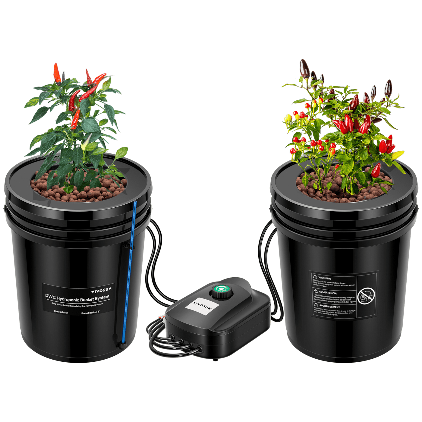 5 Gallon DWC Hydroponic System Kit (2 Bucket, Black)