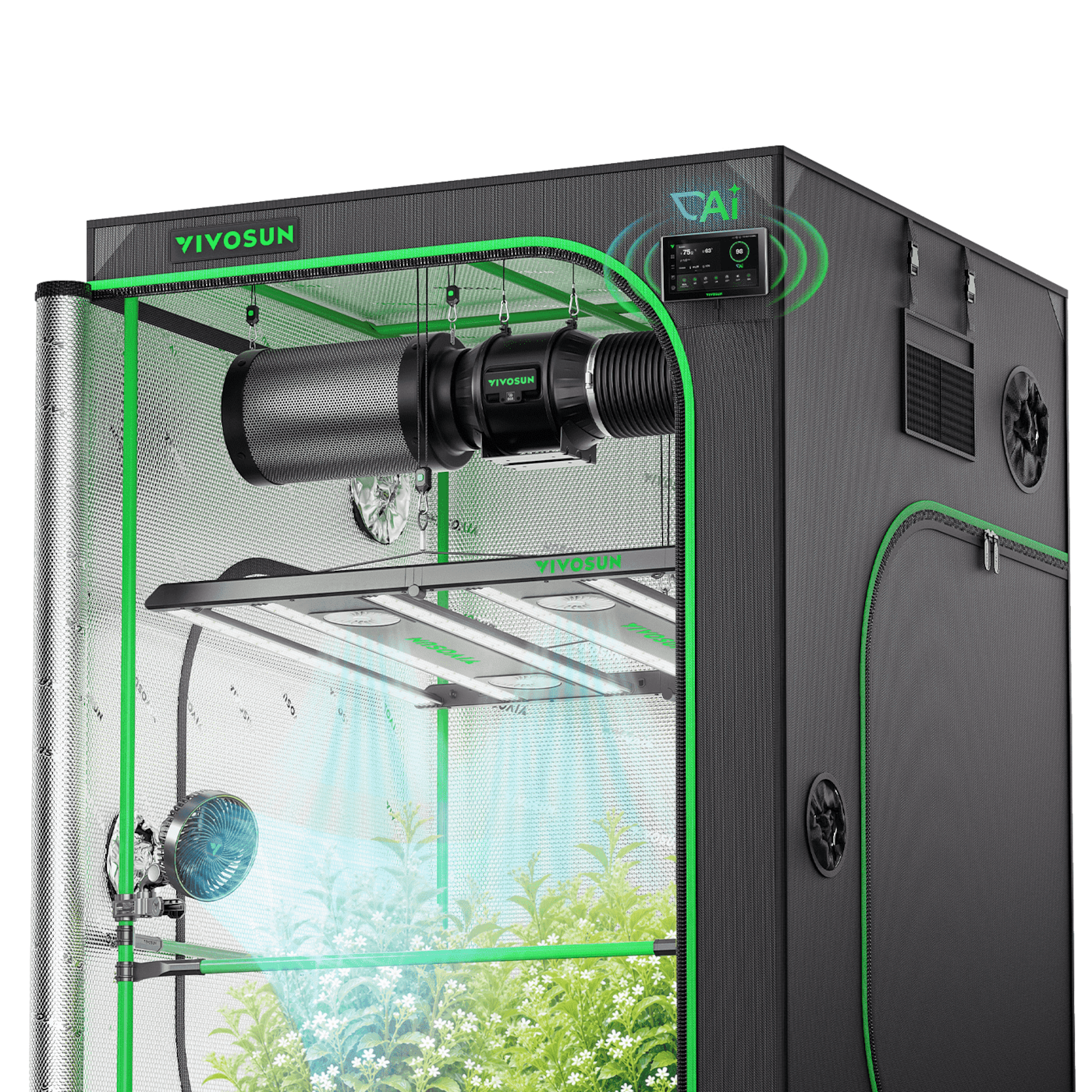 Smart AI Grow Tent System 4x4 Indoor Smart Grow System with Self-Learning AI Controller, Dynamic Airflow & Tunable Spectrum, Automated Climate Control, 2000D Mylar Tent 48"x48"x80"