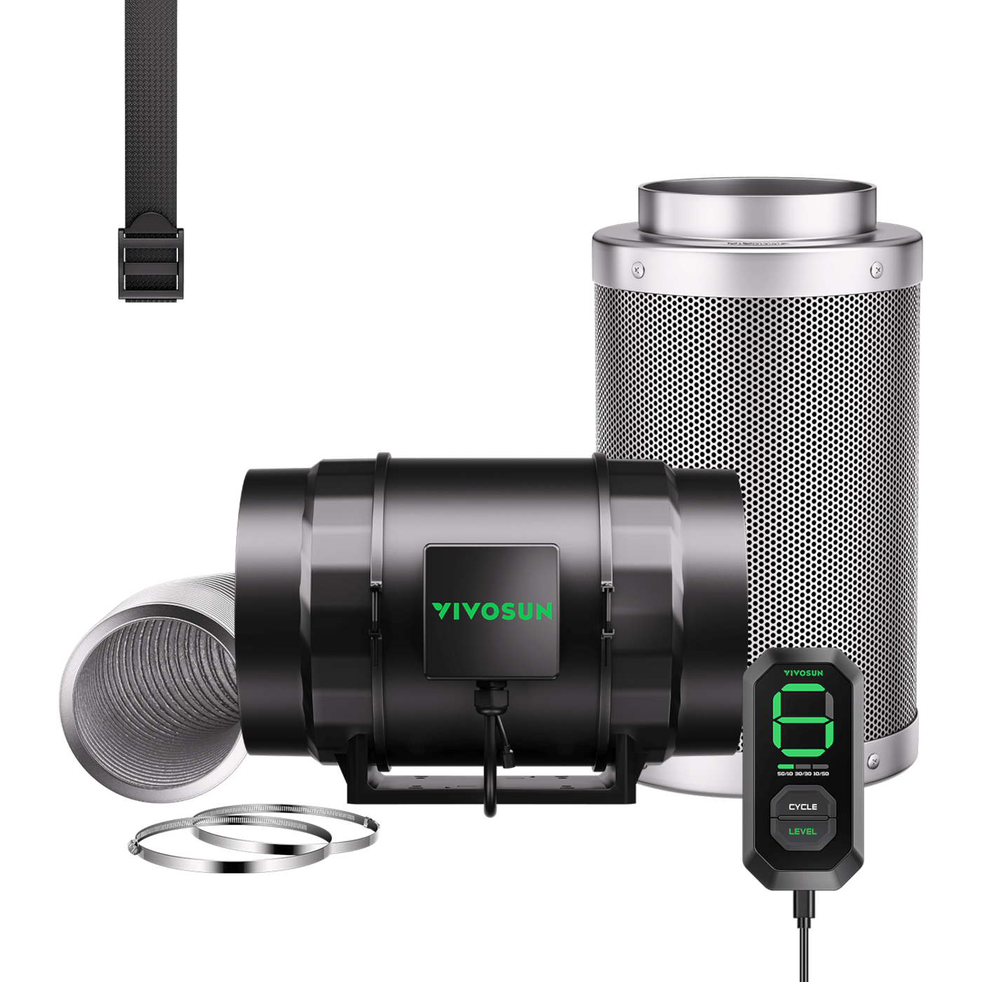 Smart Air Filtration Kit 8″, AeroZesh S8 Inline Fan with E12 Speed Controller, Carbon Filter & Ducting Combo
