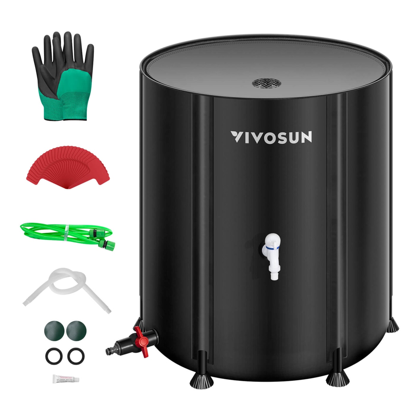 VIVOSUN Collapsible Rain Barrel, 132 Gallon Water Storage Tank with 1000D Oxford Cloth, Portable Rain Collection System Includes Two Spigots and Overflow Kit, Black