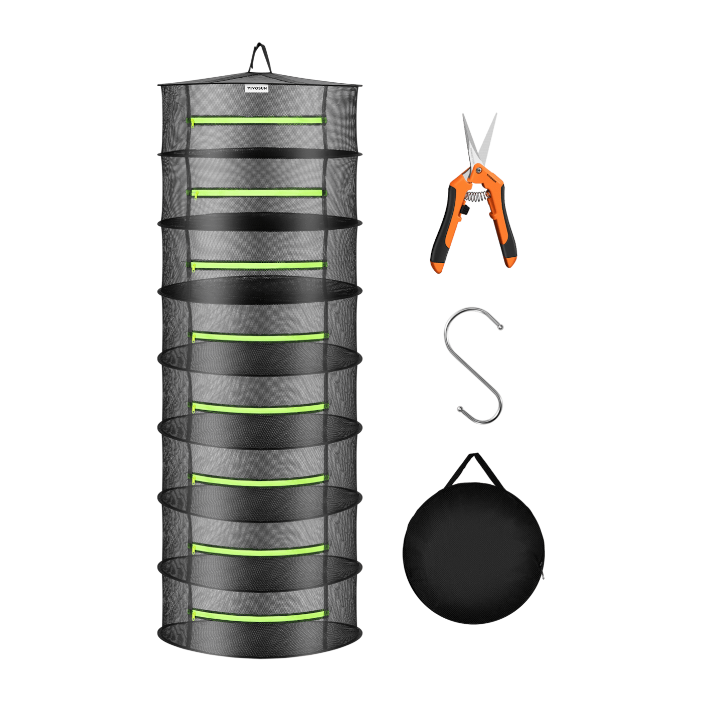 8-Layer Mesh Drying Rack Hanging Design with Green Zippers