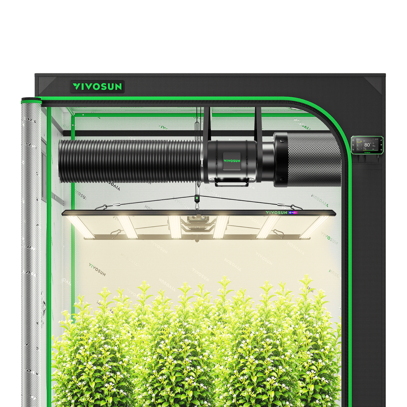Smart Grow Tent Kit 5x5 Complete Indoor Grow System with Smart Controller, Full-Spectrum LED Grow Light & Ventilation Automation System, 1680D Mylar Tent 60"x60"x80"