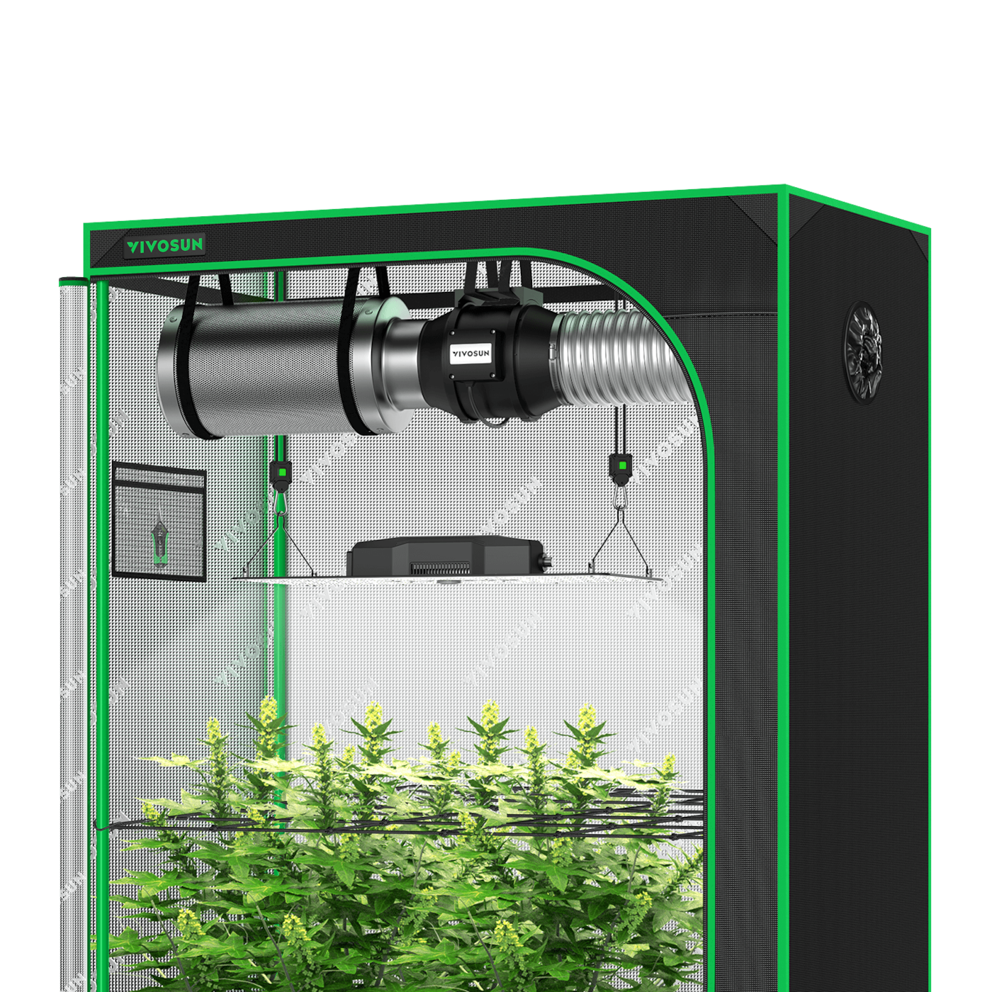 Standard Grow Tent Kit GIY-52 2x5, 3-Plant Complete System, with 200W VS2000 LED Grow Light, and 6-inch Ventilation Combo