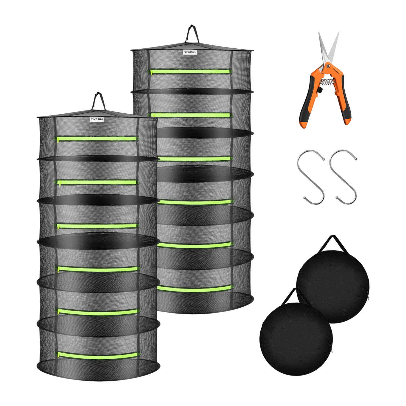 6-Layer Mesh Drying Rack Hanging Design with Green Zippers 2-Pack