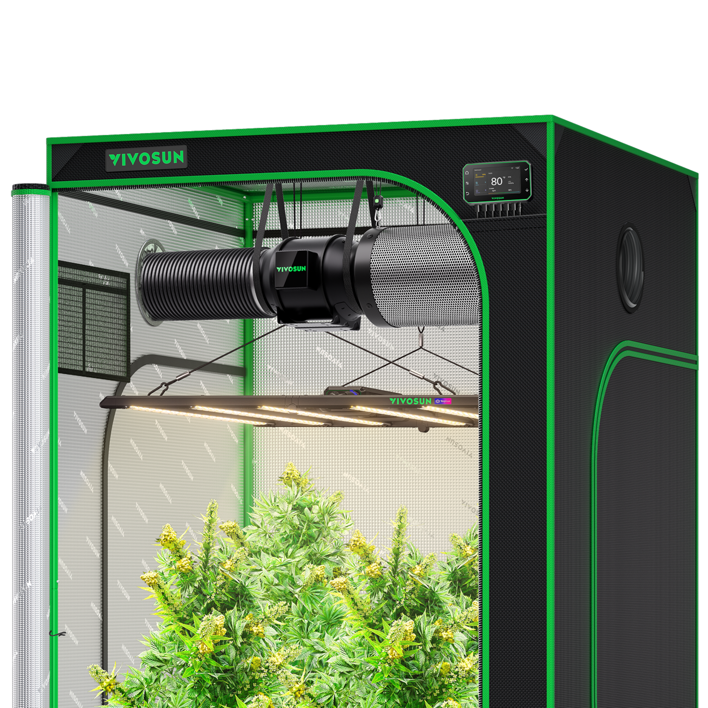 Smart Grow Tent Kit 4x4, 4-Plant Complete System, with WiFi E42A+ Controller, 400W AeroLight Wing LED Grow Light, 6-inch AeroZesh G6 Ventilation Combo