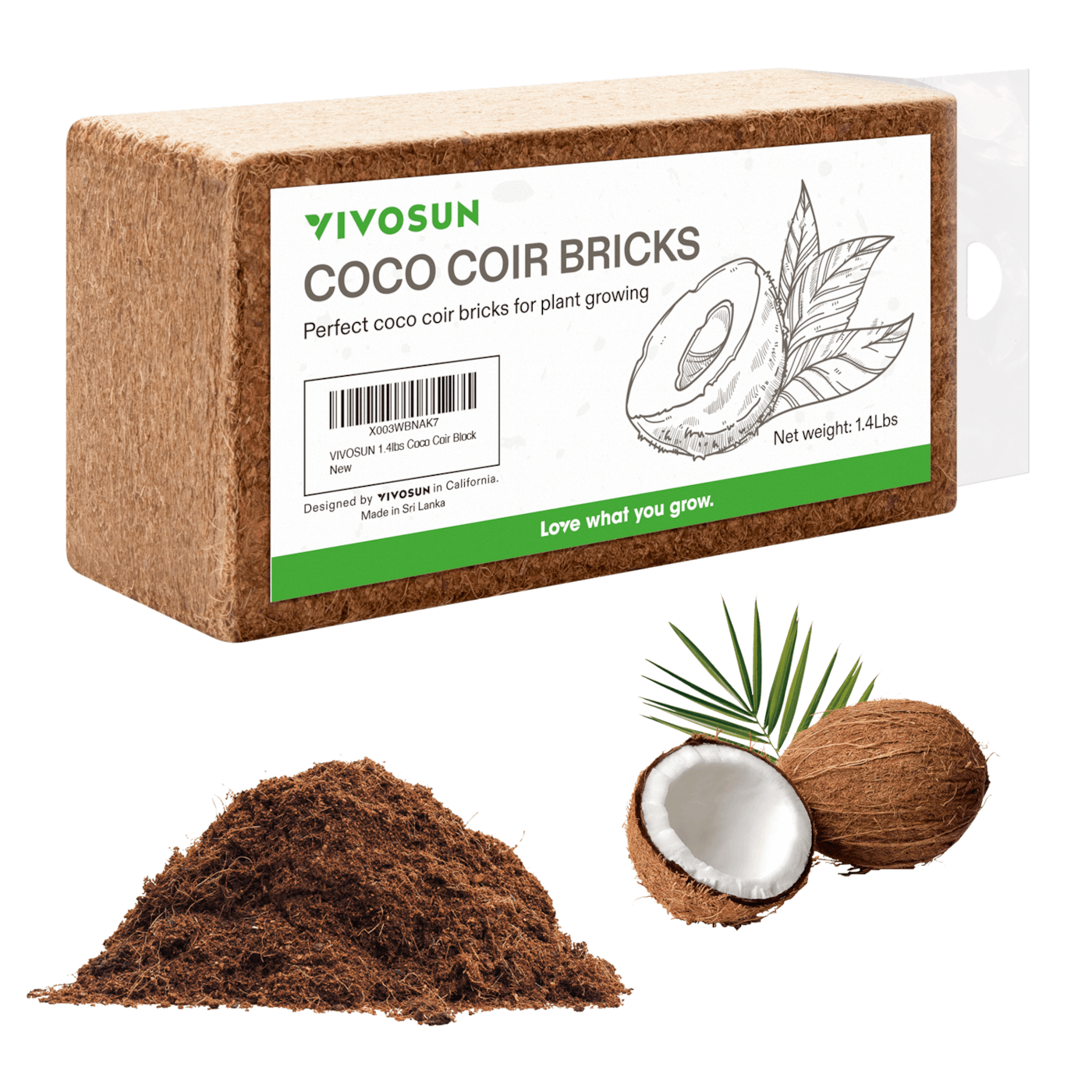 Coco Coir Brick, 1.4lbs 100% Natural Organic Compressed Coconut Coir Fiber with Low EC