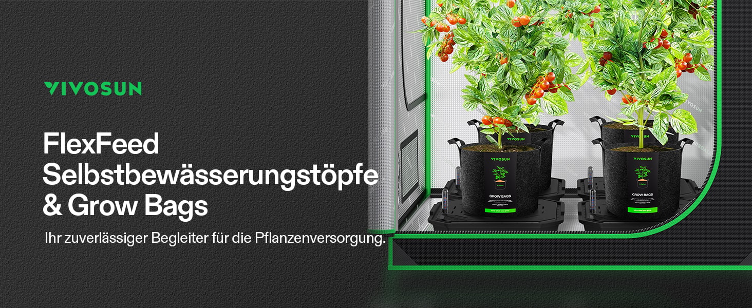 FlexFeed Selbstbewässerungsset mit 4 Stofftöpfen je 19 L – Überblick