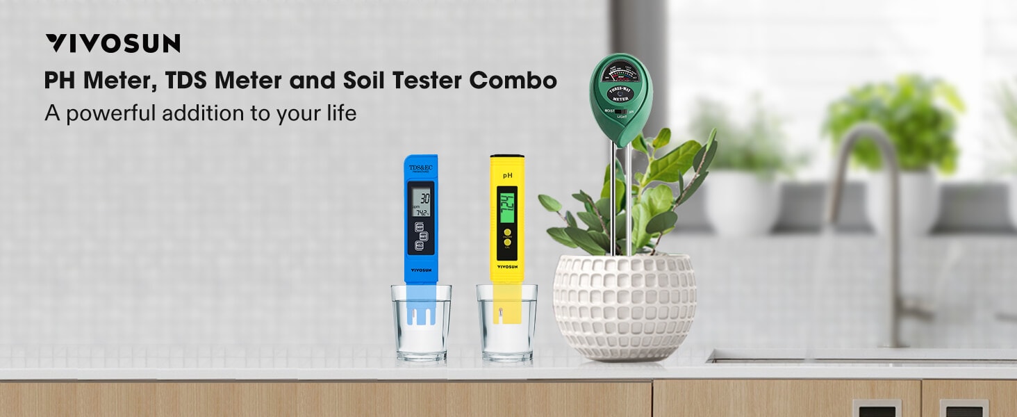 VIVOSUN 3-in-1 Digital pH Meter with ATC, ±0.1 pH Accuracy Water Quality  Tester, 0-14.0 pH Measurement Range for Hydroponics, Household Drinking,  Pool