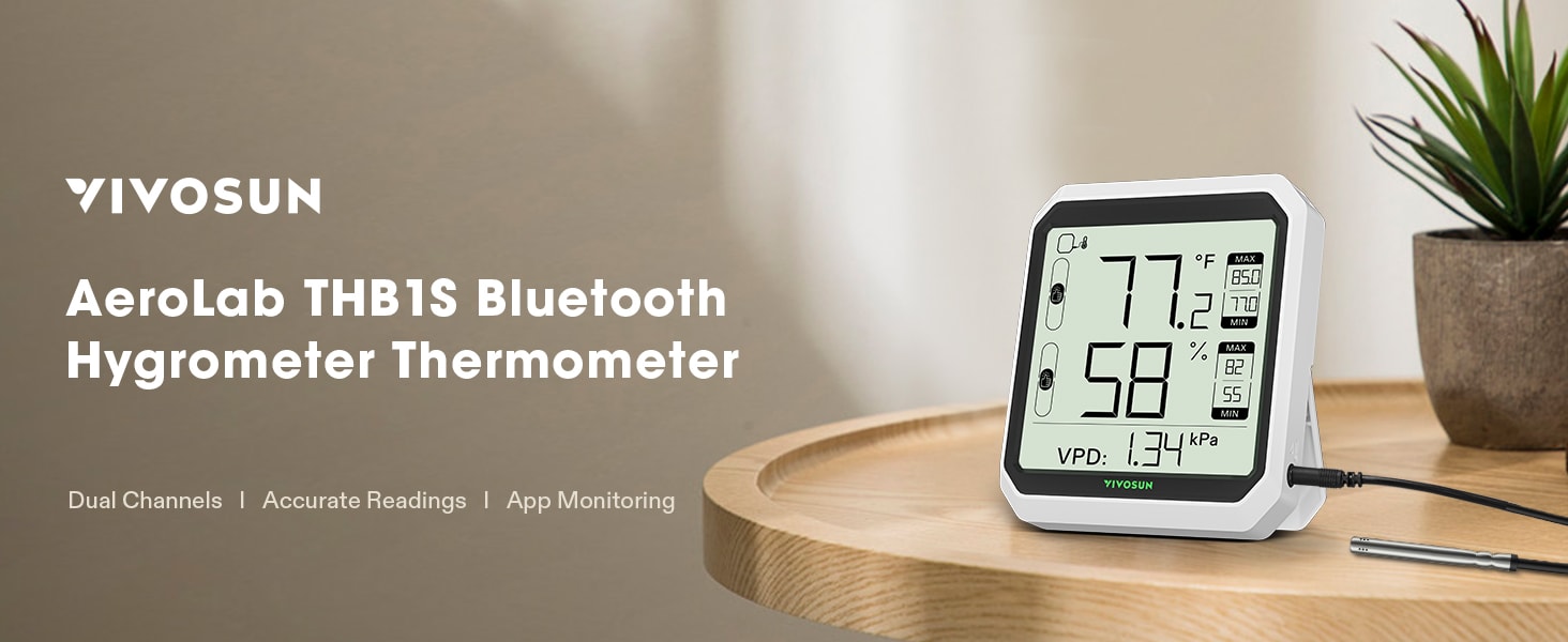 Termômetro Higrômetro Bluetooth VIVOSUN AeroLab THB1S