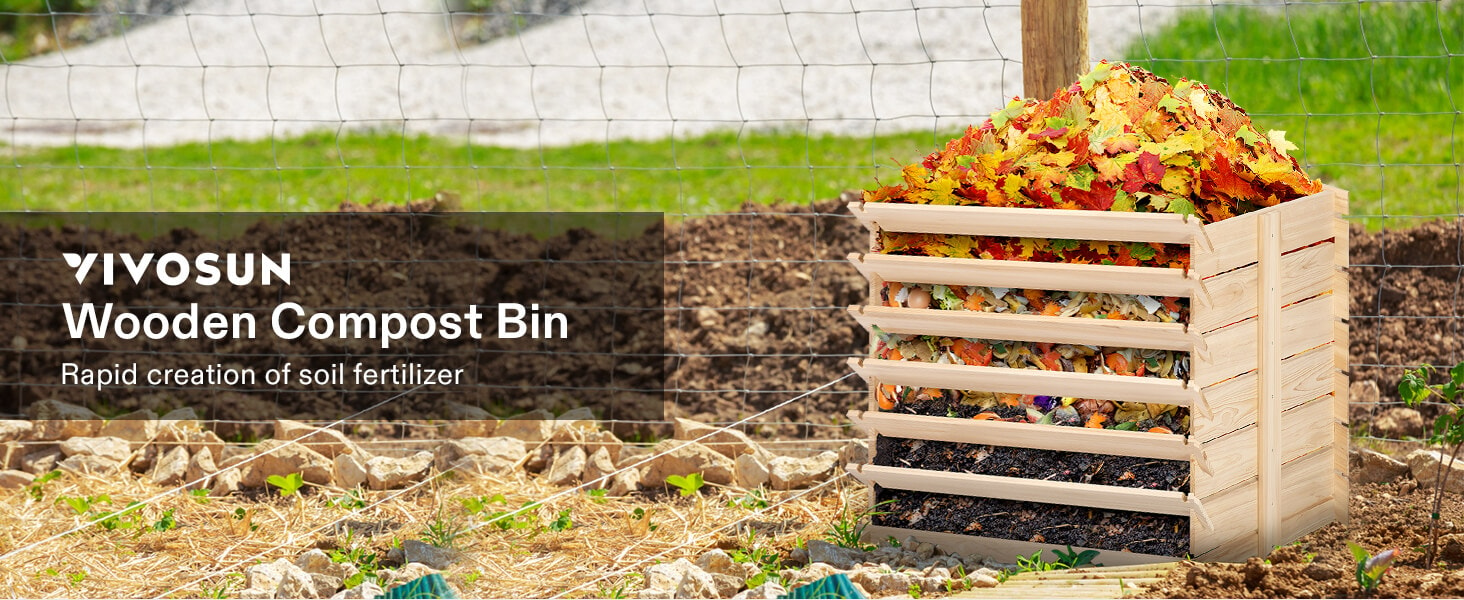 170 Gallon Wooden Compost Bin, Removable Front Door, Easy to Setup for Backyard, Lawn (Black with Gloves and Liner)