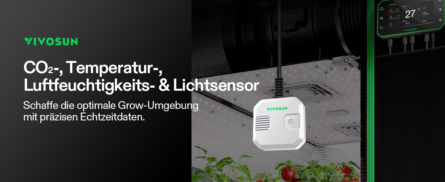 VIVOSUN 4-in-1 Sensor für CO₂, Licht, Temperatur und Luftfeuchtigkeit