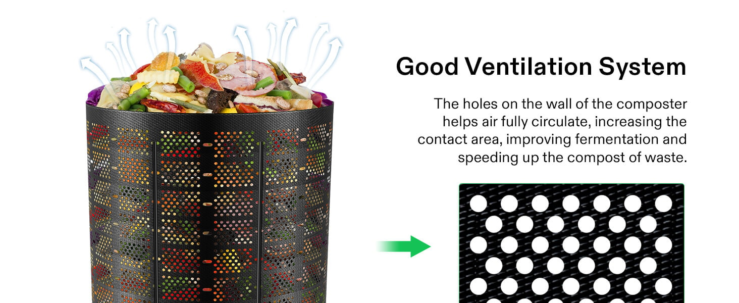  VIVOSUN Compostador de volteo, contenedor de compost de 18.5  galones, vaso de abono resistente con puerta corredera, freno bloqueable y  diseño giratorio para una rápida creación de suelo fértil, al aire