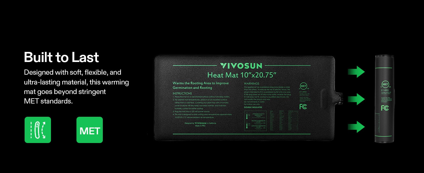 VIVOSUN Durable Waterproof Seedling Heat Mat Warm Hydroponic Heating Pad  10 x 20.75 MET Standard
