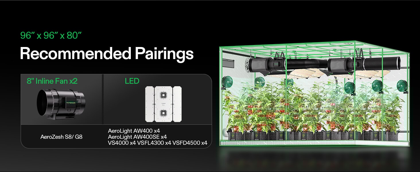 VIVOSUN Grow Tent S888 – 8x8 ft recommended pairing