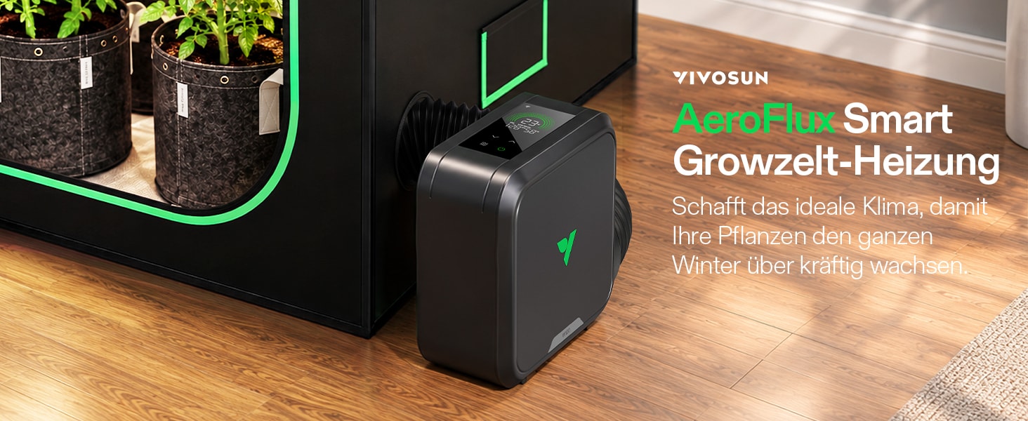 VIVOSUN AeroFlux W120 smarte Growzelt-Heizung im Einsatz