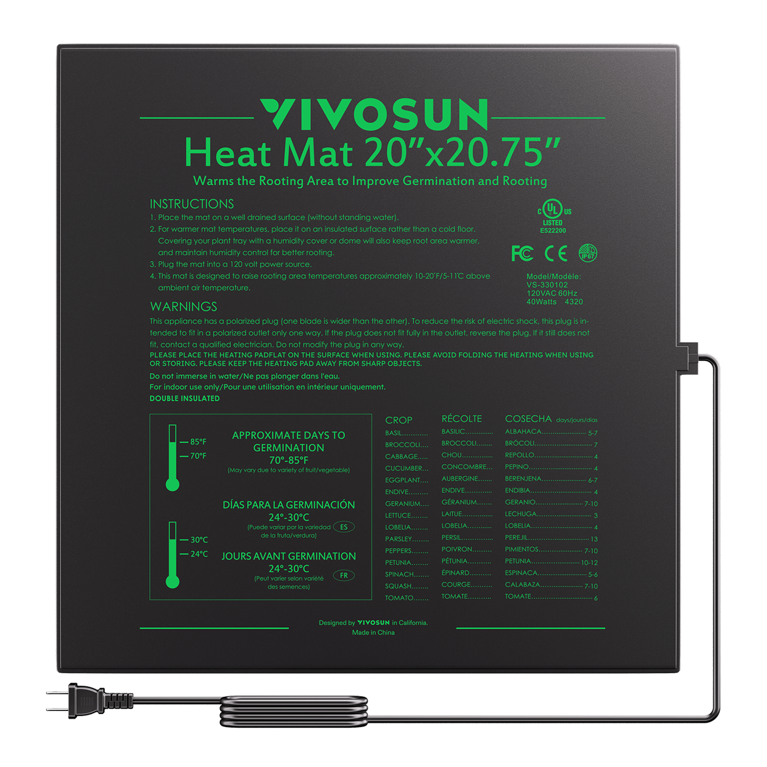 Seedling Heat Mat Digital Thermostat Combo 20″ x 20.75″
