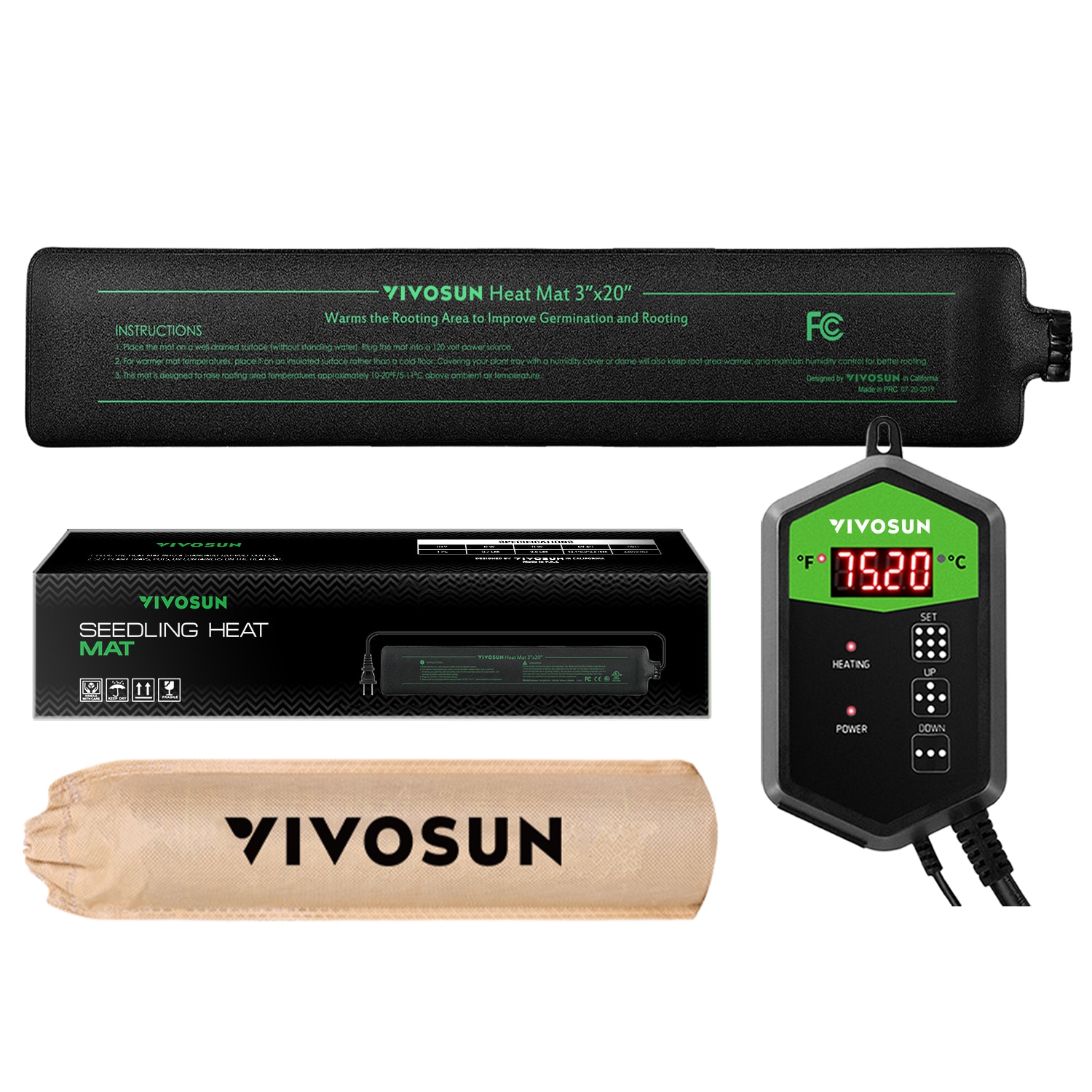 VIVOSUN 10x20.75 Seedling Heat Mat and Digital Thermostat Combo Set MET  Standard & Digital Hygrometer Indoor Outdoor Thermometer Humidity Monitor