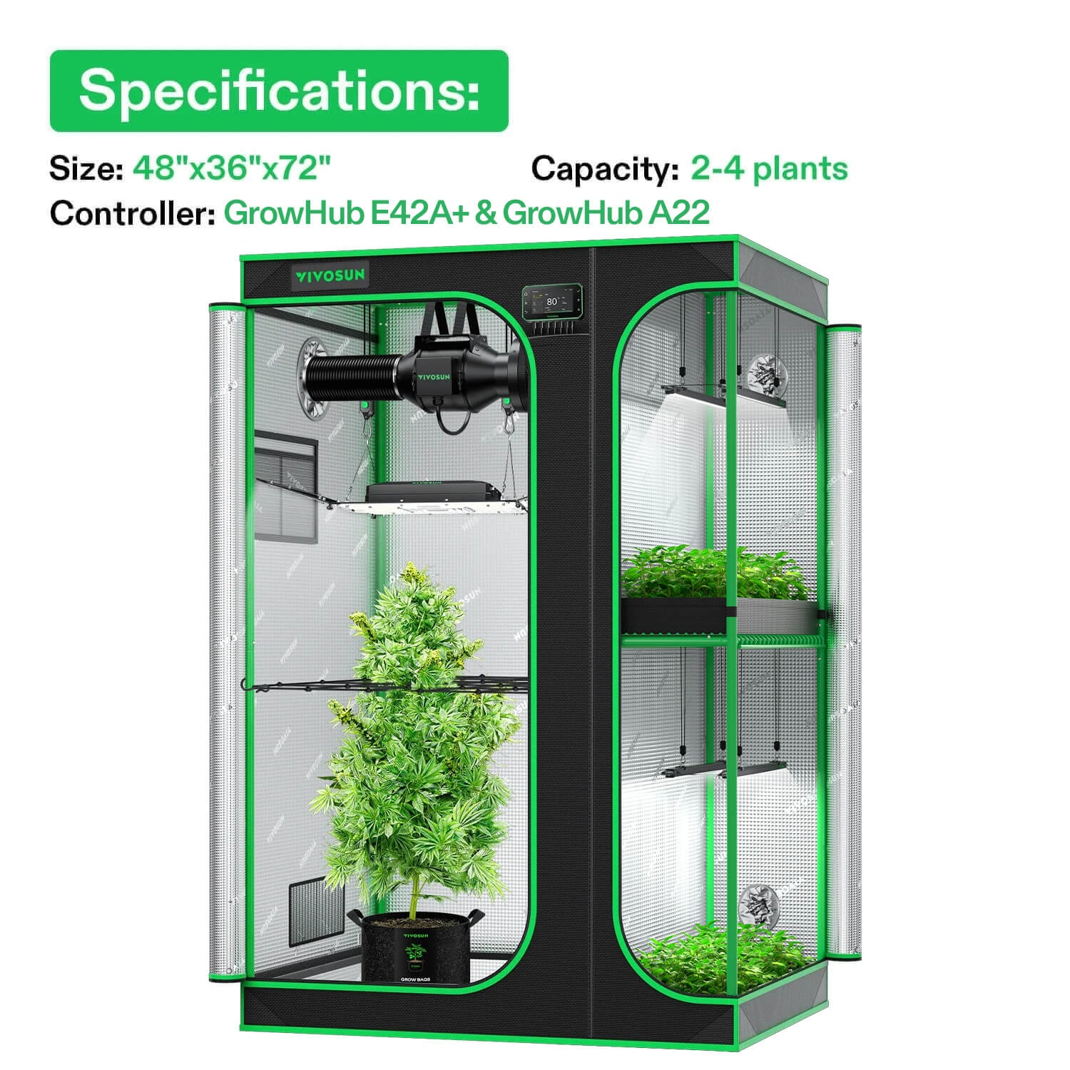 Smart 2-in-1 Grow Tent Kit 3x4, 2-Plant Complete System, with WiFi