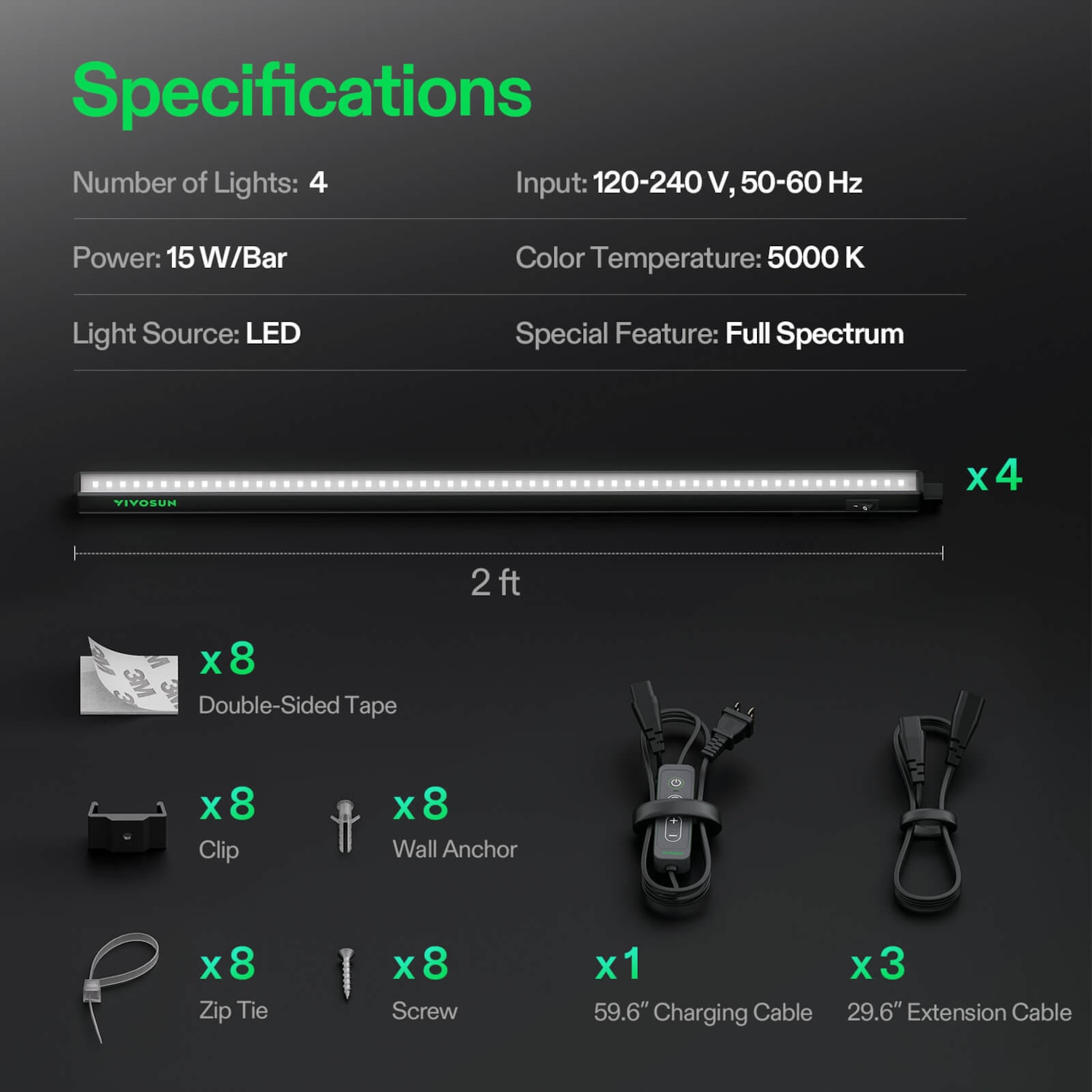 T5 Grow Lights for Indoor Plants, 5000K Full Spectrum 60W (4 x 15W