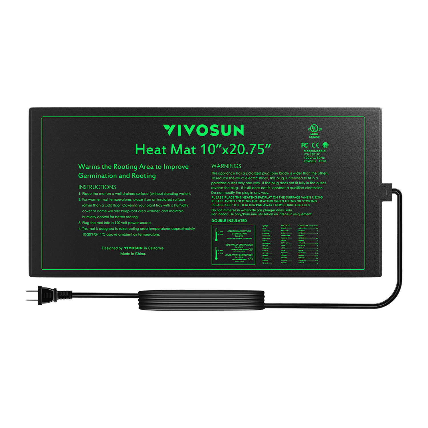 10″x20.75″ Seedling Heat Mat and Digital Thermostat Combo Set MET