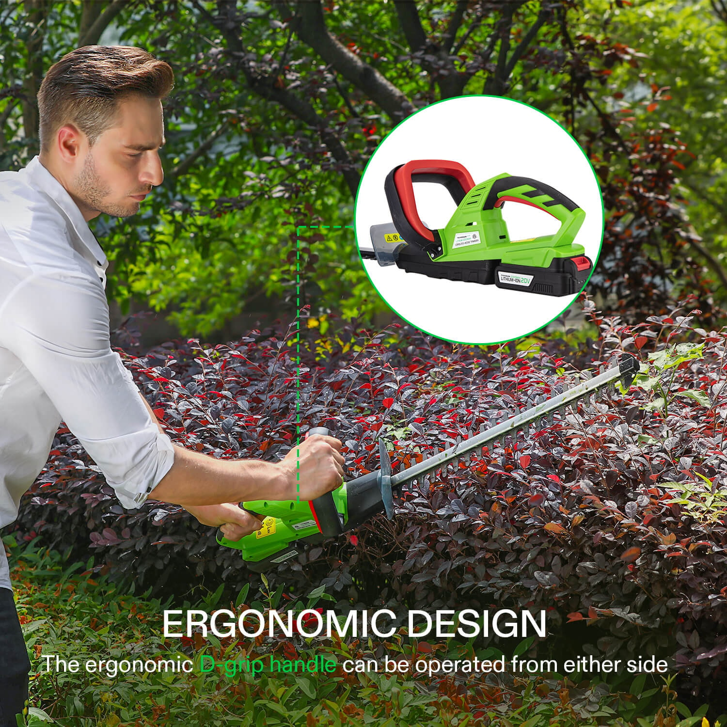  VEVOR Cordless Hedge Trimmer-20V Electric Bush